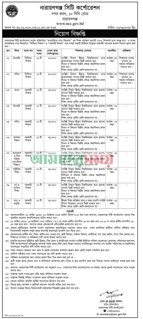 Official NCC job circular 2025 published for 29+10 posts with online application instructions.